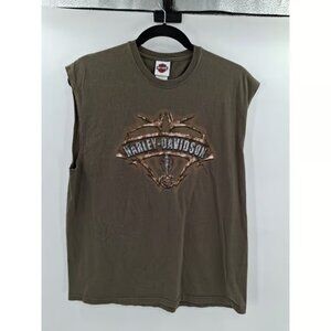 Harley Davidson Mens XL Green Sleeveless Shirt